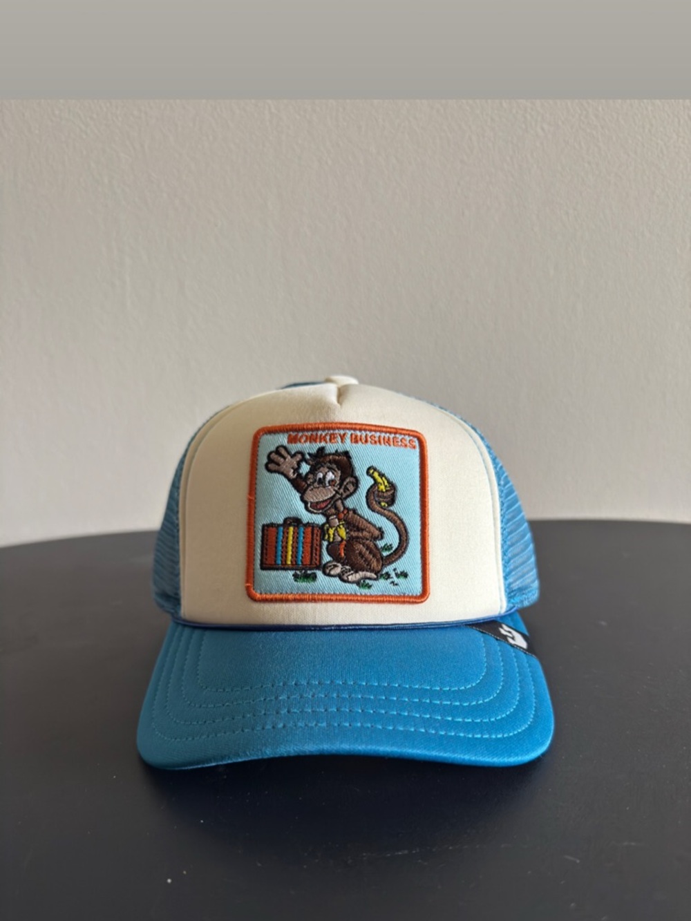 Goorin Bros Blue and Cream 'Monkey Business' Trucker Hat